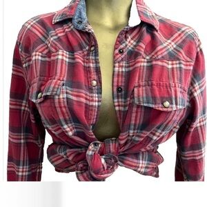 JACHS GIRLFRIEND Bea SNAP Button Western Plaid FLANNEL Shirt Small